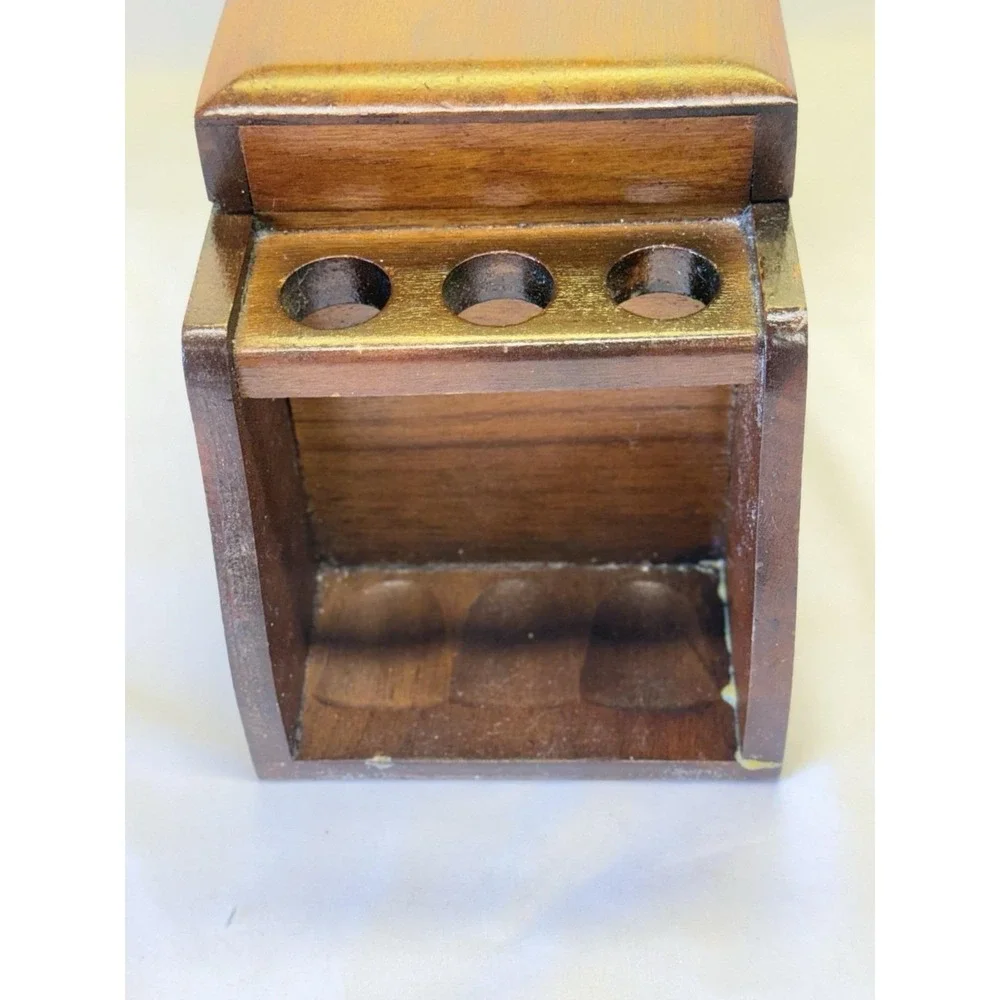 Vintage Solid Wood 6 Pipe Rack Tobacco Humidor Box Stand Mid Century Modern
